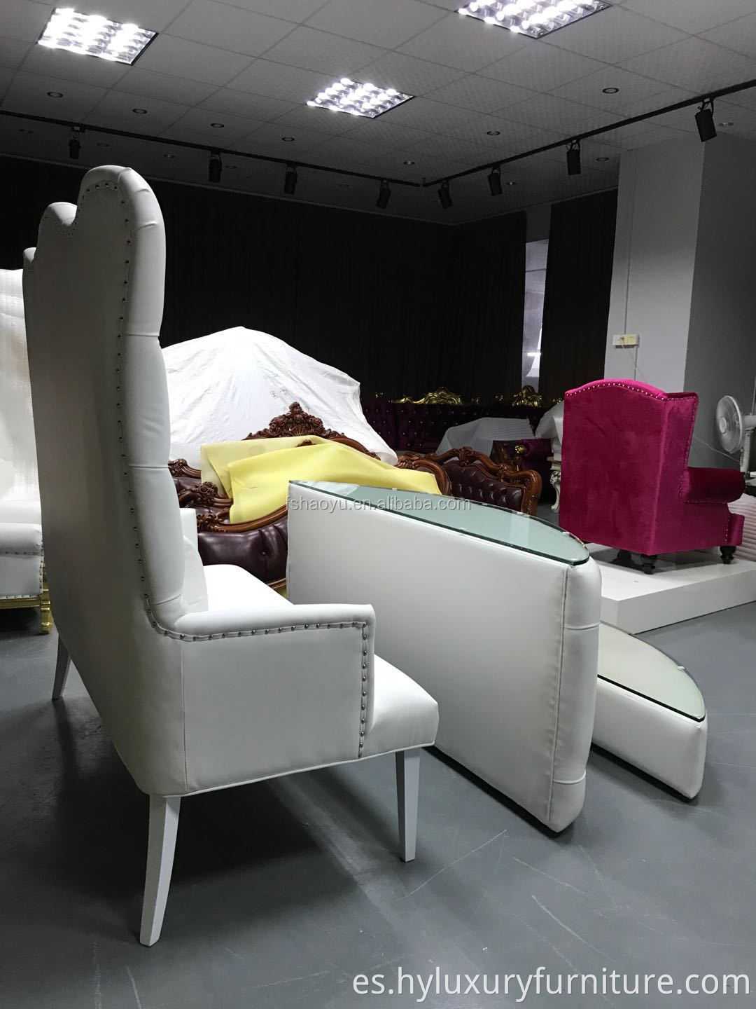 Venta al por mayor, silla de doble trono con respaldo alto para boda, silla de doble trono blanca y dorada, sofá de Hotel, muebles de Hotel, 5 juegos antiguos